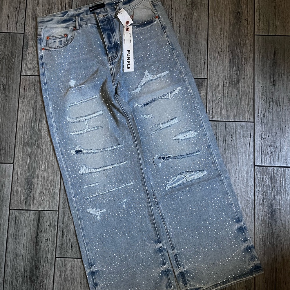 PURPLE Men's Relaxed Distressed Blue Jeans